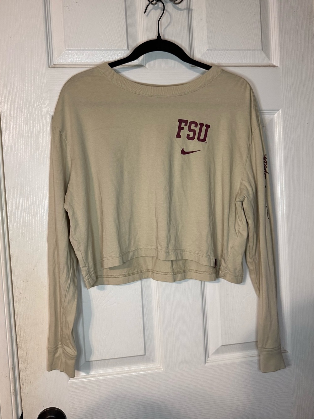 FSU Nike Women's Cream Cropped Long-Sleeve Top - Large